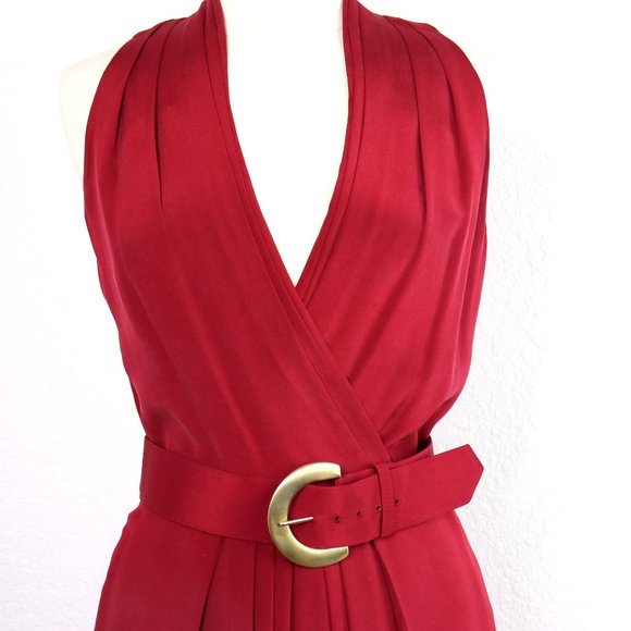 JONES NEW YORK Silk Dress Grecian V-Neck Wrap Bodice, Knee Length : Neon Red Sz - Picture 10 of 16